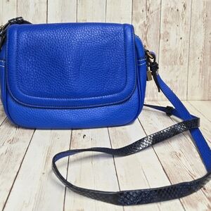 J.Crew Cobalt Blue Leather Crossbody Bag Snakeskin Accent Lock & Key